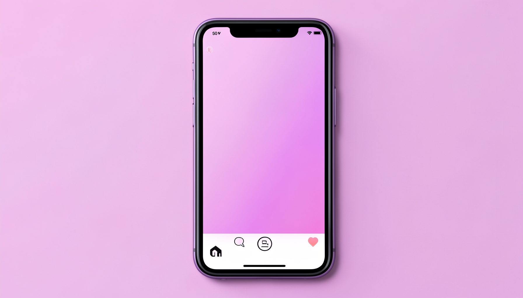 Écran de smartphone affichant l'application Instagram, tons dégradés rose-violet, ambiance moderne