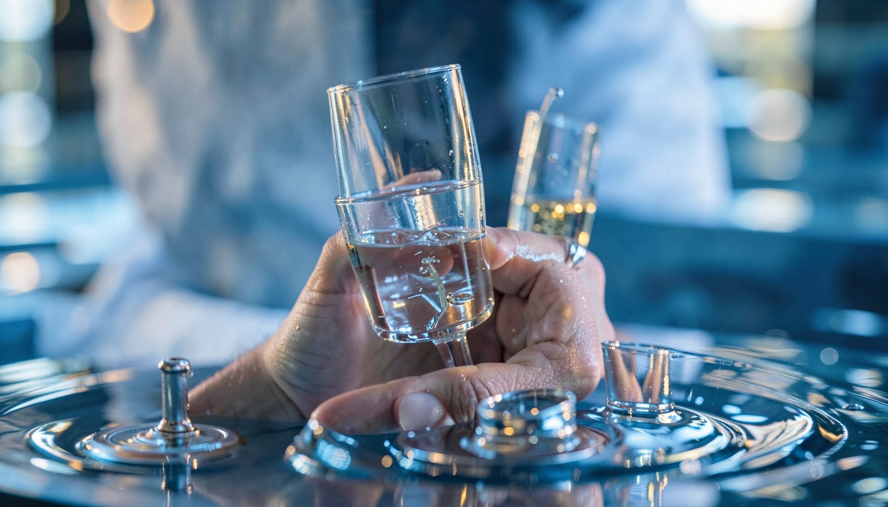 Gros bar tenu délicatement avant remise à l'eau, tons argentés et reflets bleutés